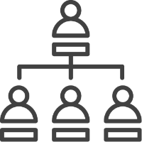 line art graphic showing an organizational chart